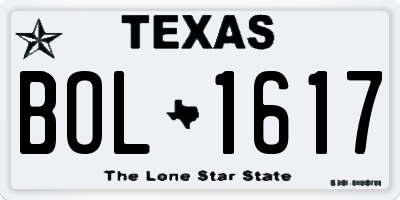 TX license plate BOL1617