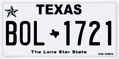 TX license plate BOL1721