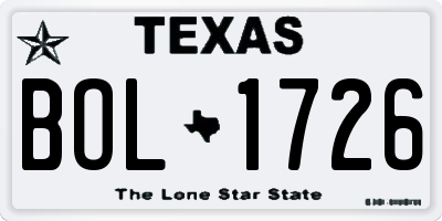 TX license plate BOL1726