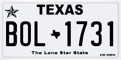 TX license plate BOL1731