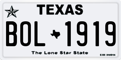 TX license plate BOL1919