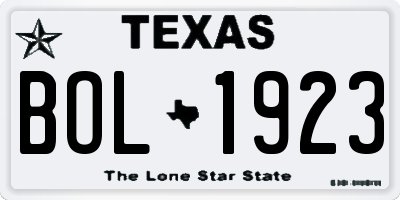 TX license plate BOL1923