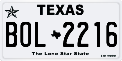 TX license plate BOL2216