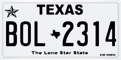 TX license plate BOL2314