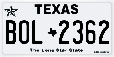 TX license plate BOL2362