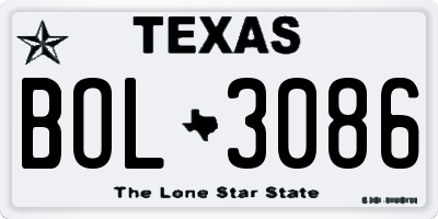TX license plate BOL3086