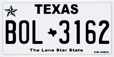 TX license plate BOL3162