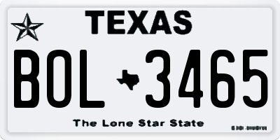 TX license plate BOL3465