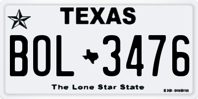 TX license plate BOL3476