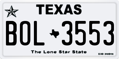 TX license plate BOL3553