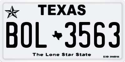 TX license plate BOL3563