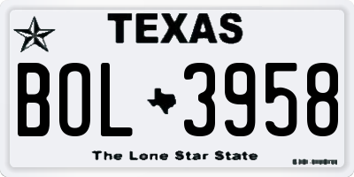 TX license plate BOL3958