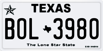 TX license plate BOL3980