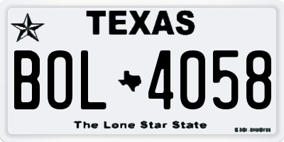 TX license plate BOL4058