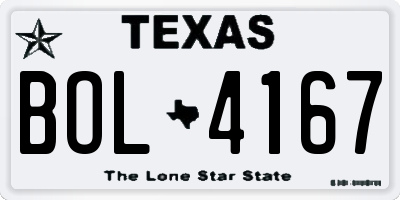 TX license plate BOL4167