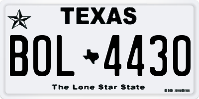 TX license plate BOL4430