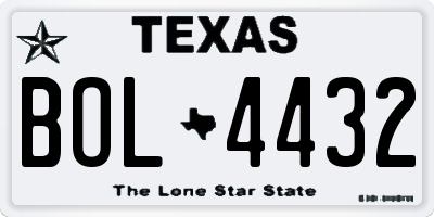 TX license plate BOL4432