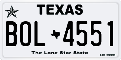 TX license plate BOL4551