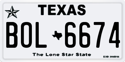 TX license plate BOL6674