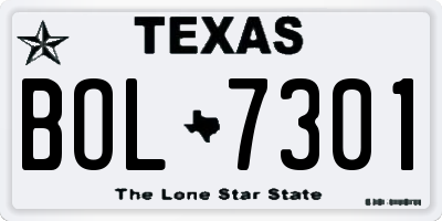 TX license plate BOL7301