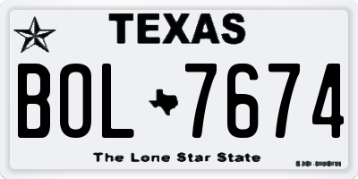 TX license plate BOL7674