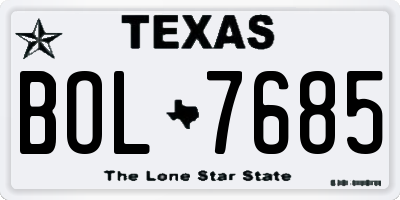 TX license plate BOL7685