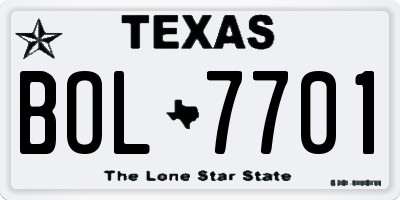 TX license plate BOL7701