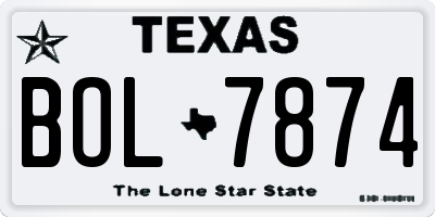 TX license plate BOL7874