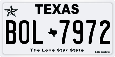 TX license plate BOL7972