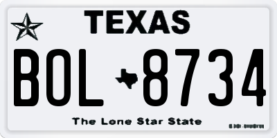 TX license plate BOL8734