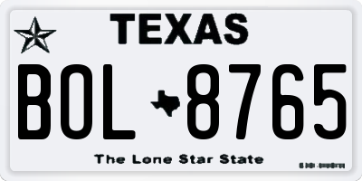 TX license plate BOL8765