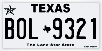 TX license plate BOL9321