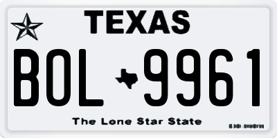 TX license plate BOL9961