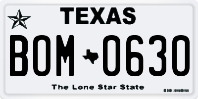 TX license plate BOM0630