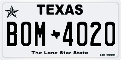 TX license plate BOM4020