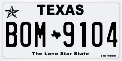 TX license plate BOM9104