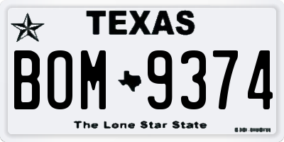 TX license plate BOM9374