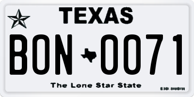 TX license plate BON0071