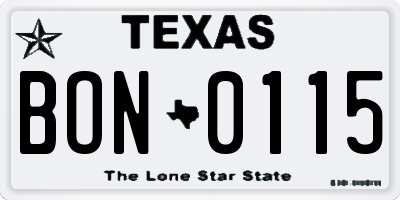 TX license plate BON0115