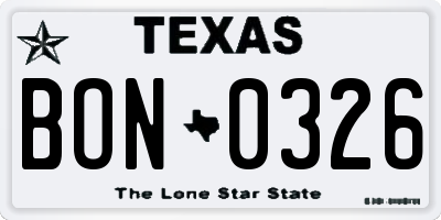 TX license plate BON0326