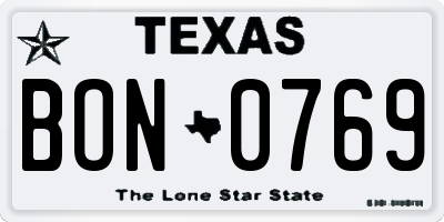 TX license plate BON0769