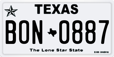 TX license plate BON0887