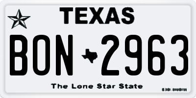 TX license plate BON2963