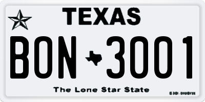 TX license plate BON3001