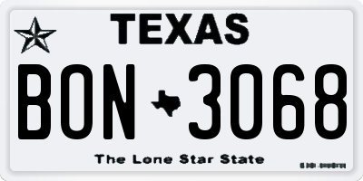 TX license plate BON3068