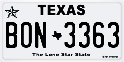 TX license plate BON3363