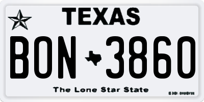 TX license plate BON3860