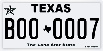 TX license plate BOO0007