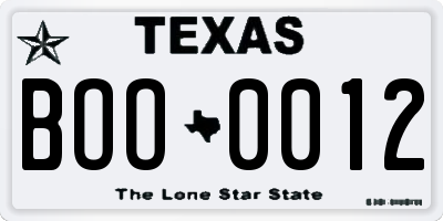 TX license plate BOO0012