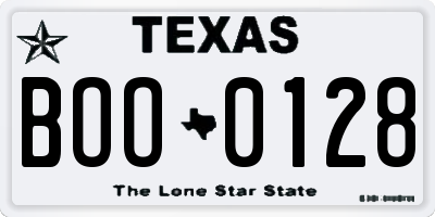TX license plate BOO0128